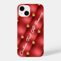 Red Gold Diamond Tufted Custom Text iPhone Case