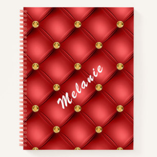 Red Gold Diamond Tufted Custom Text Notebook