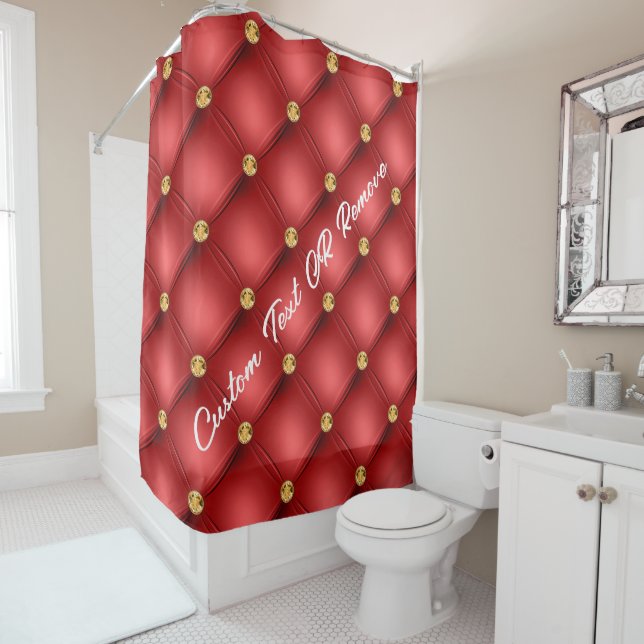 Red Gold Diamond Tufted Custom Text Shower Curtain (In Situ)