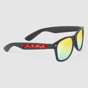 Red Gold Diamond Tufted Custom Text Sunglasses