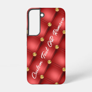 Red Gold Diamond Tufted Custom Text Your Name Samsung Galaxy Case