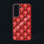 Red Gold Diamond Tufted Custom Text Your Name Samsung Galaxy Case<br><div class="desc">Samsung Galaxy Cases or iPhone Cases with Golden Diamond Tufted Leather Custom Text Name Red Gold Personalized Gift - Choose / Add Your Favourite Text - Name OR Remove text - Make Your Special Gift - Resize and move or remove and add text / elements with Customization tool. Choose your...</div>