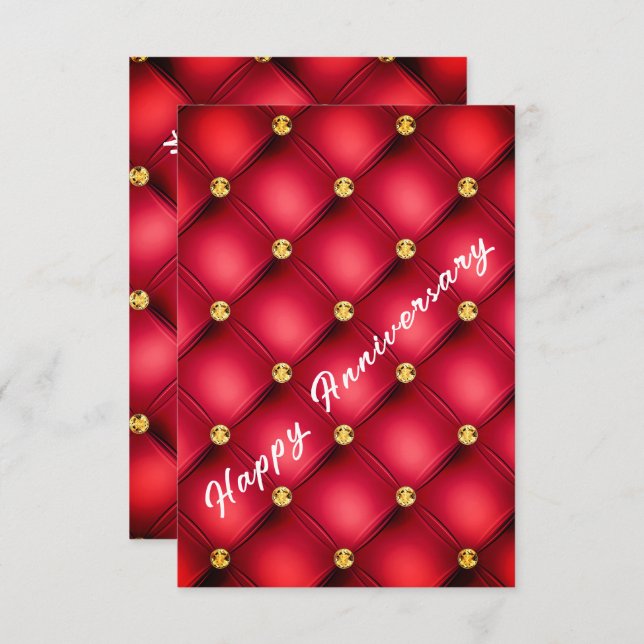 Red Gold Diamond Tufted Happy Anniversary Card (Front/Back)