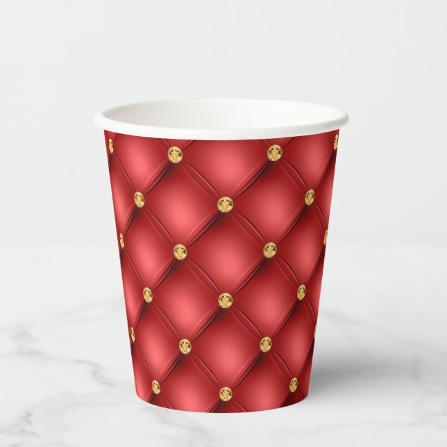 Red Gold Diamond Tufted Paper Cups (Front)