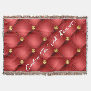 Red Gold Diamond Tufted Throw Blanket Custom Text