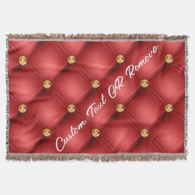 Red Gold Diamond Tufted Throw Blanket Custom Text (Front)