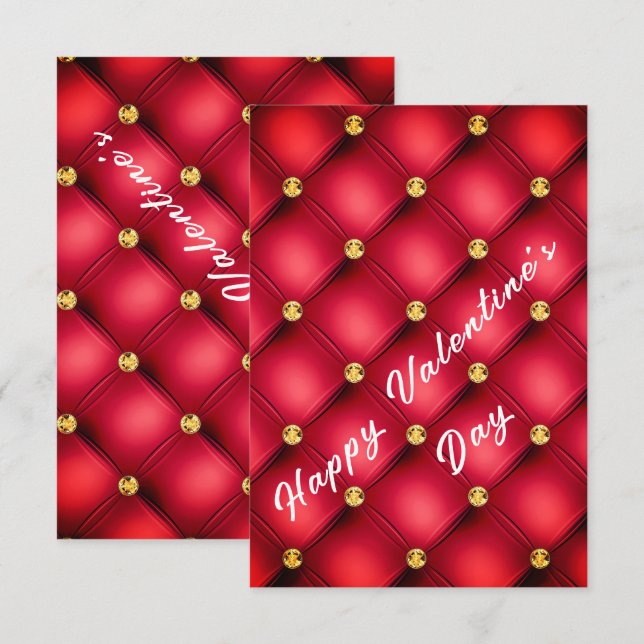 Red Gold Diamond Tufted Valentine's Day Card (Front/Back)