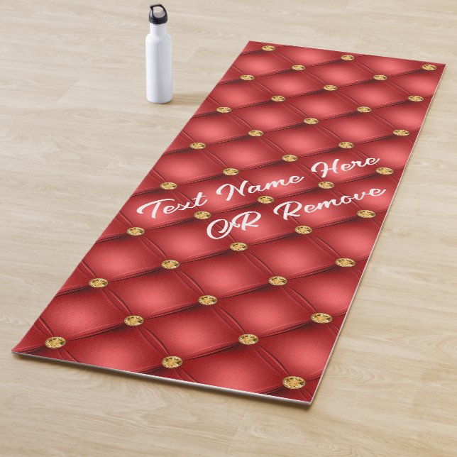 Red Gold Diamond Tufted Yoga Mat with Custom Text (In Situ)