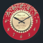 Red Gold Diamonds 25th Wedding Anniversary Large Clock<br><div class="desc">Elegant gold diamonds wedding anniversary clock.</div>