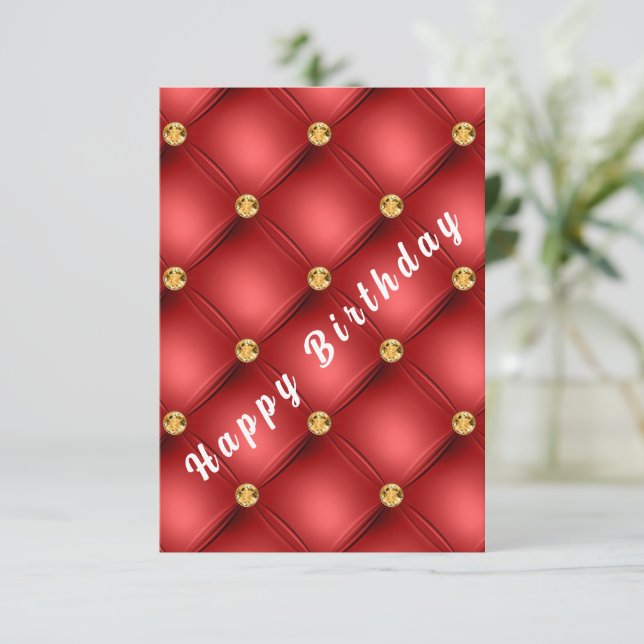 Red Gold Diamonds Tufted Birthday Cards (Standing Front)