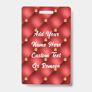Red Gold Diamonds Tufted Custom Name Badge