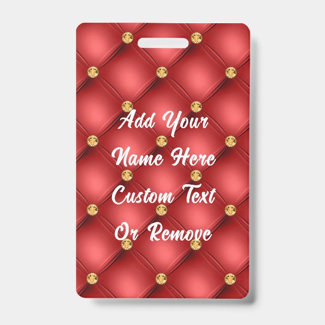 Red Gold Diamonds Tufted Custom Name Badge (Front)