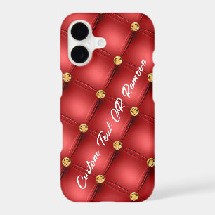 Red Gold Diamonds Tufted Custom Text iPhone Case