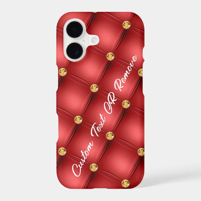 Red Gold Diamonds Tufted Custom Text iPhone Case (Back)