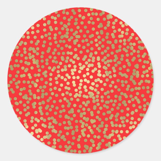 Red & Gold Dots Confetti Elegant Chic Glam Party Classic Round Sticker (Front)