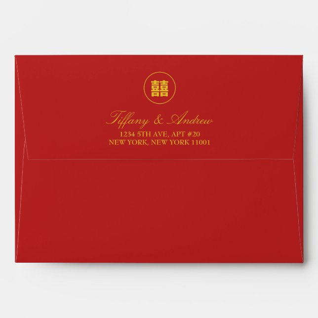 Red & Gold Double Happiness Chinese Return Address Envelope (Back (Top Flap))