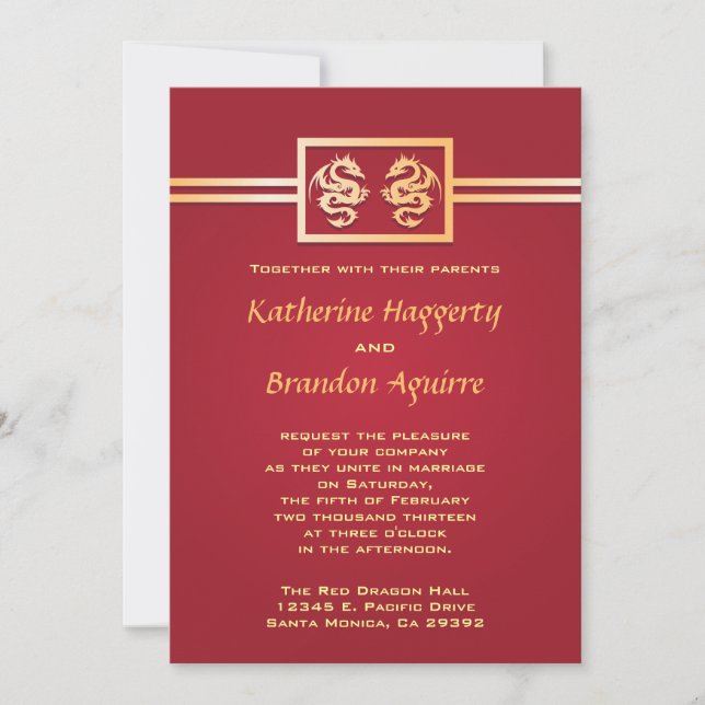 Red & Gold Dragon Invitations (Front)