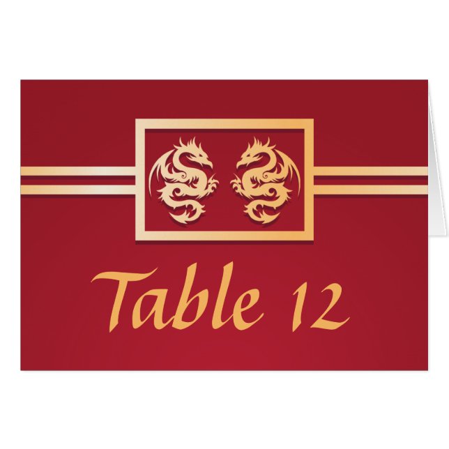 Red & Gold Dragon Table Place Numbers (Front Horizontal)