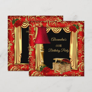 Red Gold Drapes Roses lamp jewel box Birthday Invitation