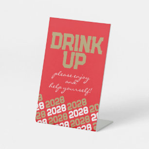 Red & Gold Drink Table Graduation Pedestal Sign