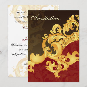 red gold elegance wedding invitation