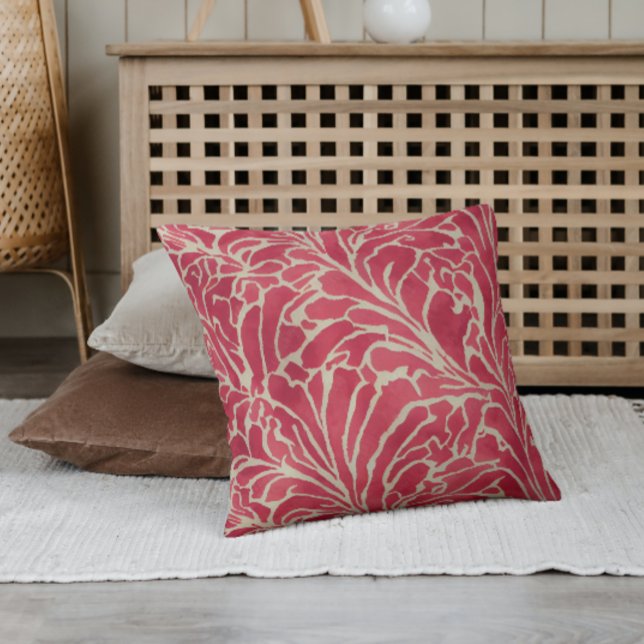 Red Gold Elegant Floral Chic Botanical Flowers Outdoor Pillow (Creator Uploaded)