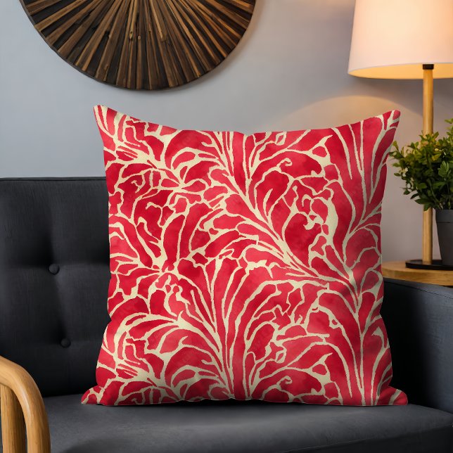 Red Gold Elegant Floral Chic Botanical Flowers Throw Pillow (Creator Uploaded)