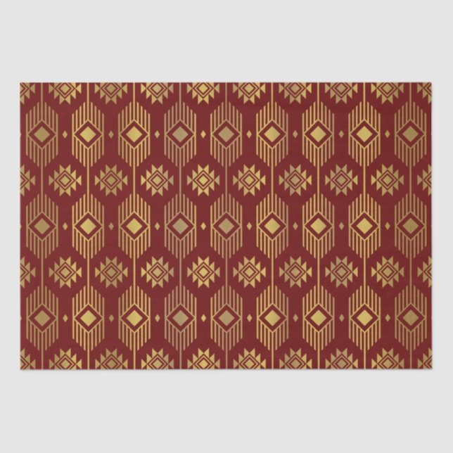 Red & gold ethnic ikat geometric pattern tissue paper (Front)