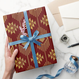 Red & gold ethnic ikat geometric pattern wrapping paper