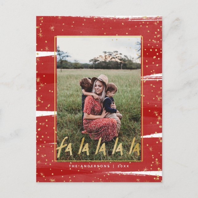 Red & Gold Fa La La La La Snowy Christmas Holiday (Front)