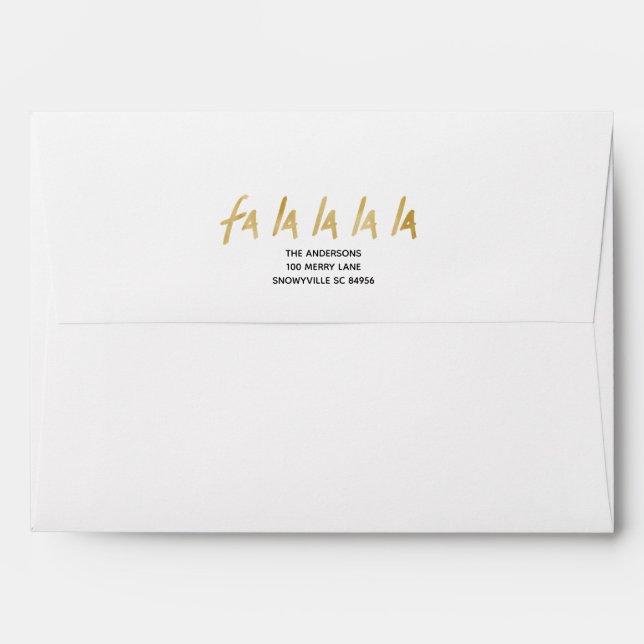 Red & Gold Fa La La La La Snowy Christmas Holiday Envelope (Back (Top Flap))