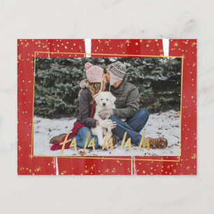 Red & Gold Fa La La La La Snowy Christmas Holiday Postcard