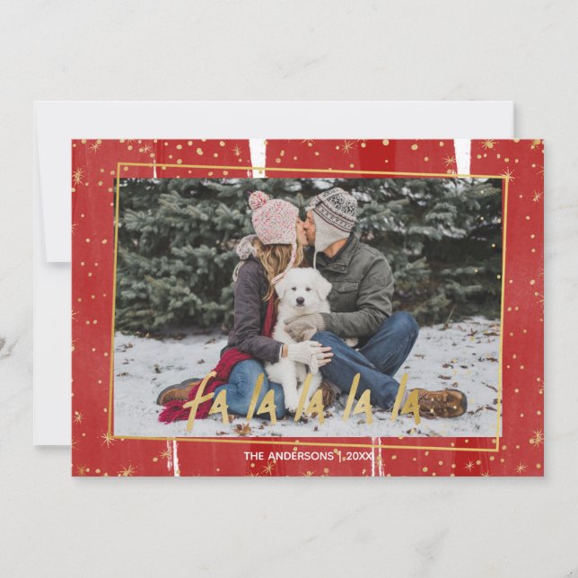 Red & Gold Fa La La La La Snowy Holiday Christmas (Front)