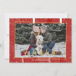 Red & Gold Fa La La La La Snowy Holiday Christmas Card