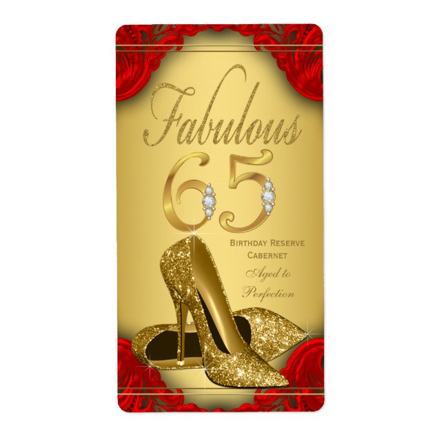 Red Gold Fabulous 65 Wine Bottle Labels (Front)