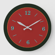 Red/Gold Face with Aqua Numerals Wall Clock