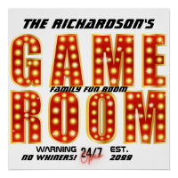Red & Gold Family Game Room, No Whiners, Open 24/7