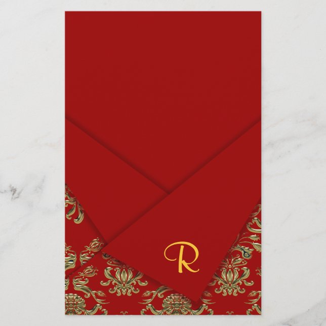 Red & Gold Fancy Folded Baroque Wedding Stationery (Front)