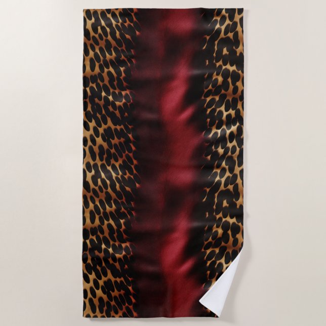 Red Gold Faux Cowgirl Southwest Cowhide Beach Towel (Front)