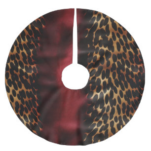 Red Gold Faux Cowgirl Southwest Cowhide Brushed Polyester Tree Skirt