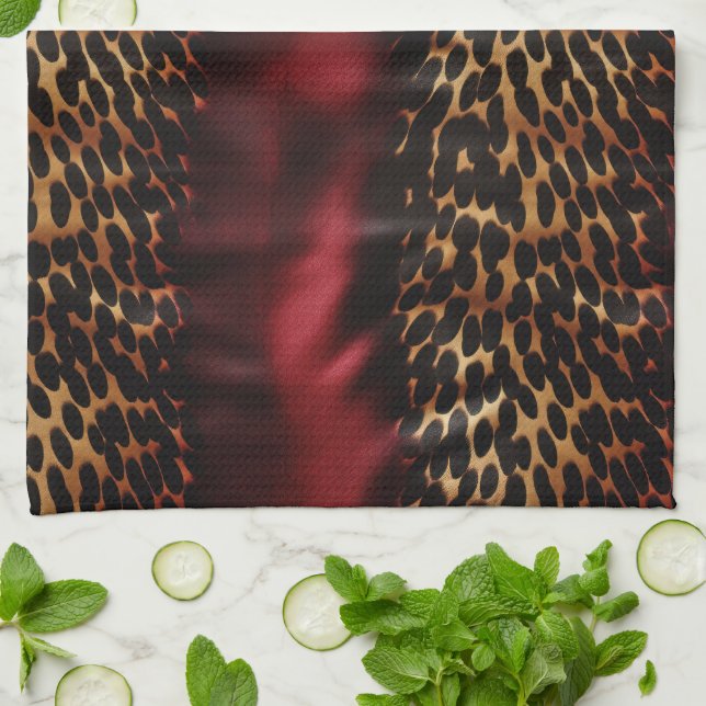 Red Gold Faux Southwest Cowgirl Cowhide Kitchen Towel (Folded)