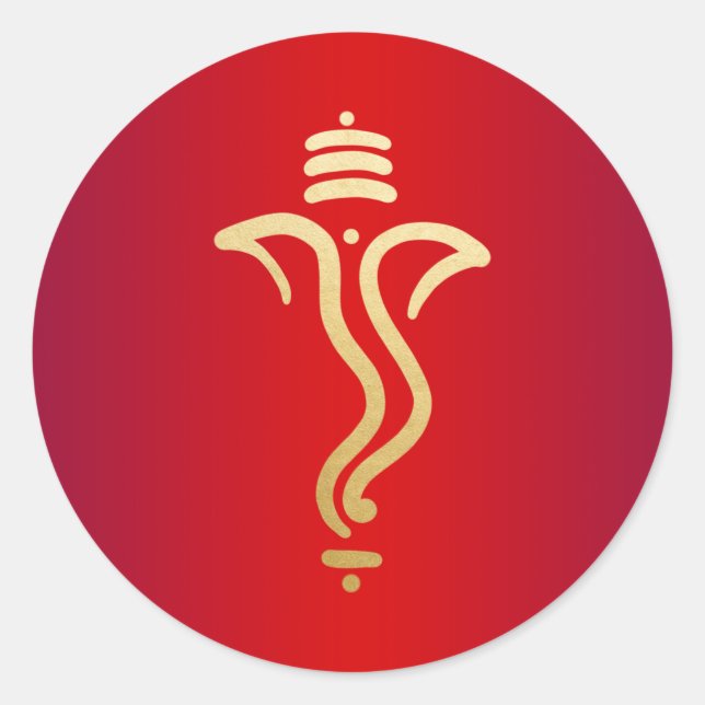 Red Gold Festive Ganesh/ Indian God Classic Round Sticker (Front)