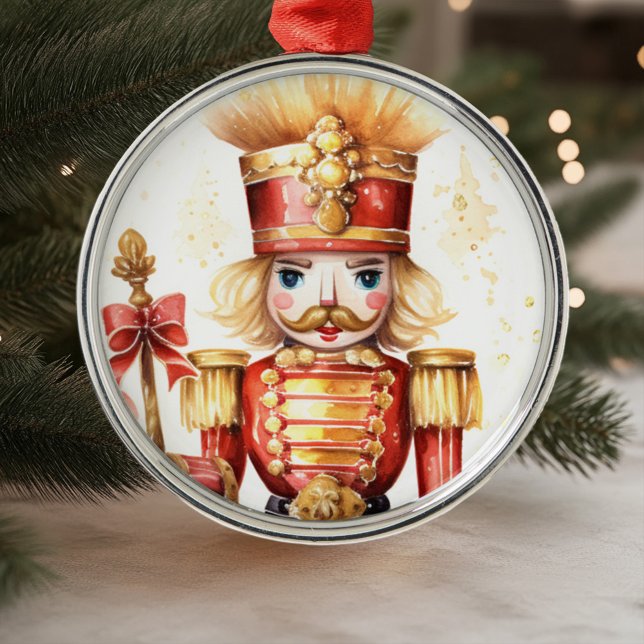 Red Gold Festive Nutcracker Christmas Metal Ornament (Red Gold Festive Nutcracker Christmas Metal Ornament)