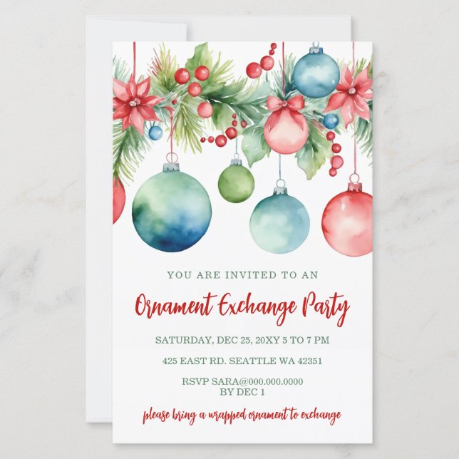 Red Gold Festive Ornament Exchange Christmas Party (Front)