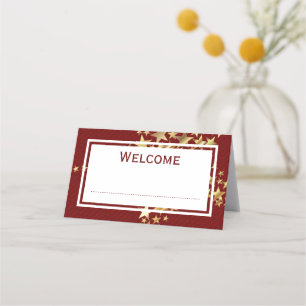 Red Gold FESTIVE STARS Customizable Place Card