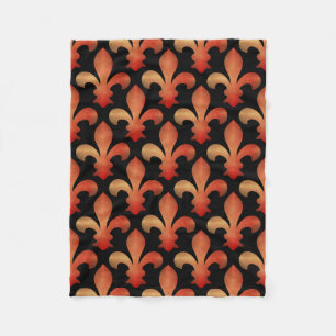 Red Gold Fleur de Lis Black Fleece Blanket