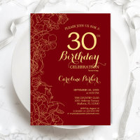 Red Gold Floral 30th Birthday Party