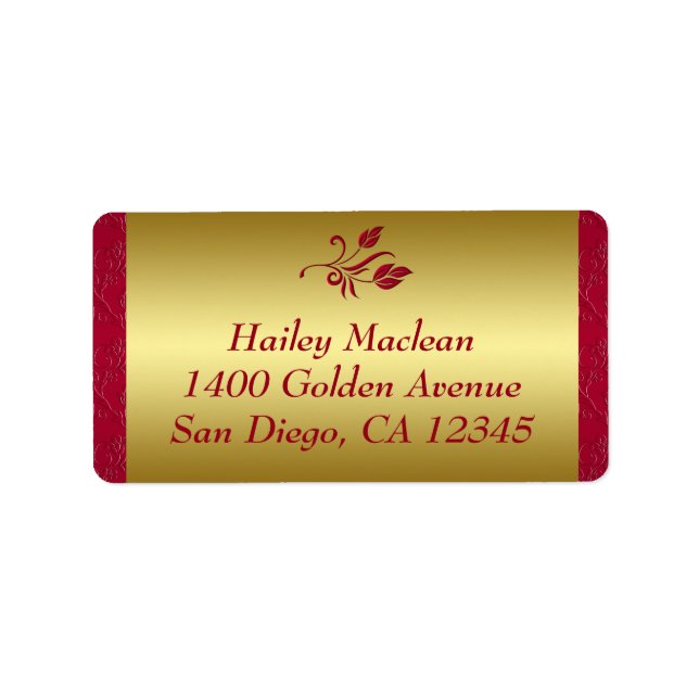 Red, Gold Floral Address Label (Front)
