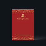 Red gold floral border chinese wedding advice card<br><div class="desc">Realize your dream wedding with an oriental touch! You can customize the design by adding your names and wedding date etc. You are also welcome to reach out to me for any special design which is uniquely for you. Double happiness symbol and red decorations are the must have items for...</div>