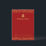 Red gold floral border chinese wedding advice card<br><div class="desc">Realize your dream wedding with an oriental touch! You can customize the design by adding your names and wedding date etc. You are also welcome to reach out to me for any special design which is uniquely for you. Double happiness symbol and red decorations are the must have items for...</div>